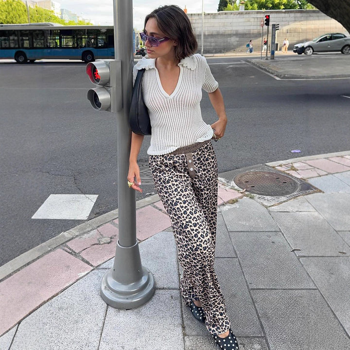 Damen lässige Palazzo-Hose mit Leopardenmuster und elastischem Bund Echo Archiv