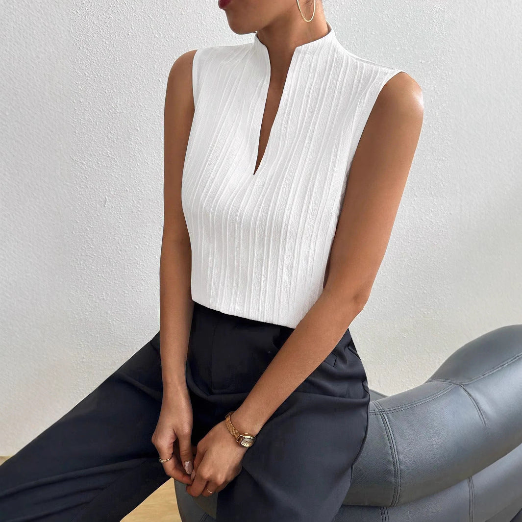 Damen Elegantes Top mit Stehkragen und feinen Plisseefalten – Avérine