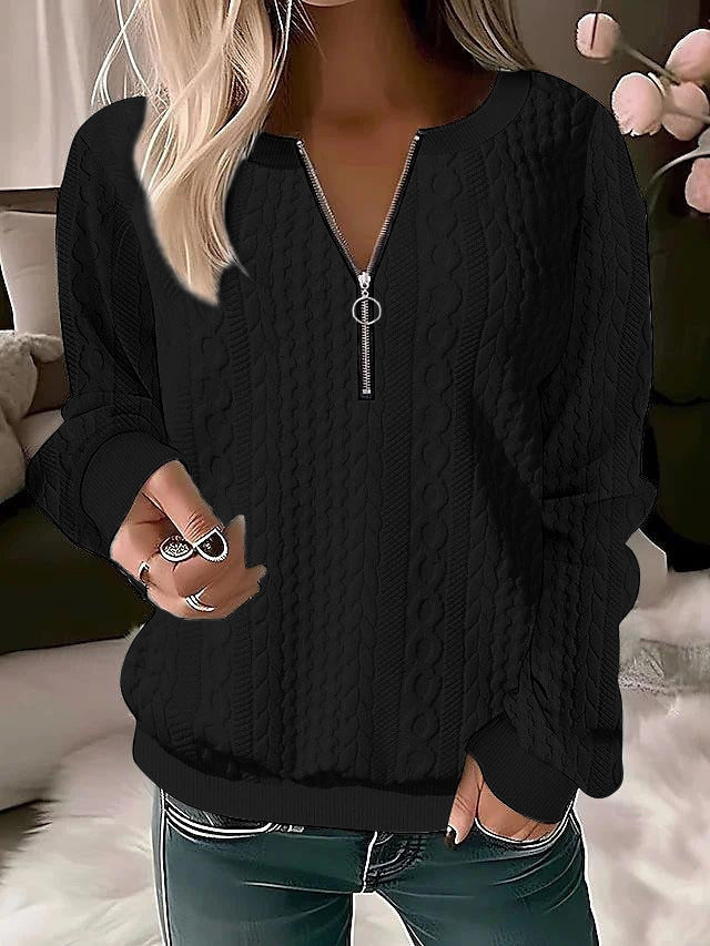 Damen Strickpullover mit Zopfmuster und halbem Reißverschluss Echoarchiv