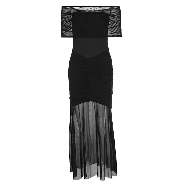 Damen Elegantes Maxi-Kleid mit schulterfreiem Design und Raffungen Echo Archiv