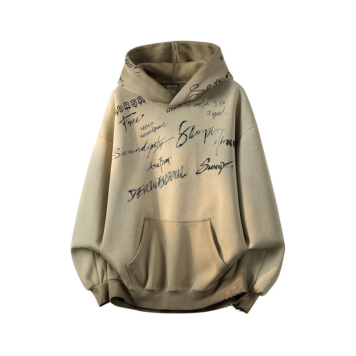 Unisex Oversize Kapuzenpullover mit handschriftlichem Grafik-Print, Kängurutasche & geripptem Saum Echoarchiv