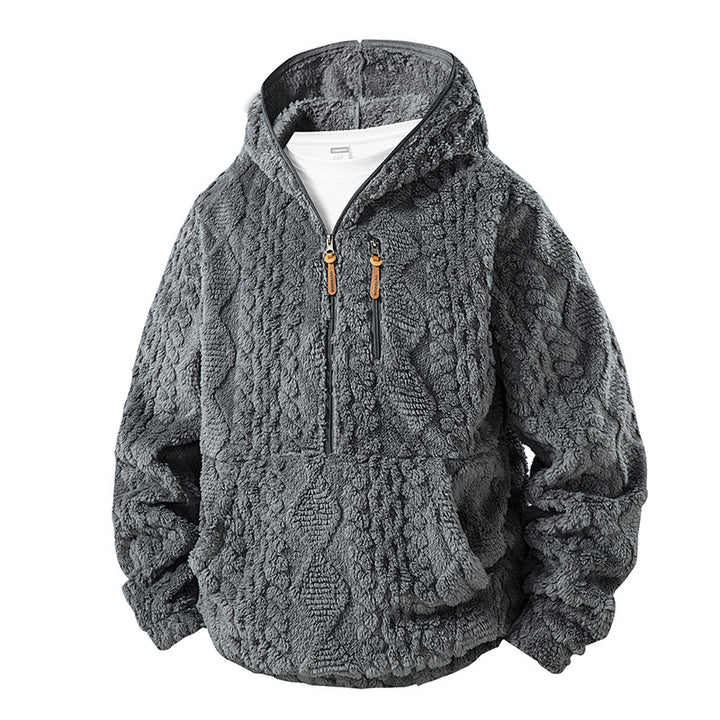 Herren Teddy-Fleece Halfzip-Kapuzenpullover mit Strukturstrick‑Optik, Brustreißverschluss und Kängurutasche Echo Archiv