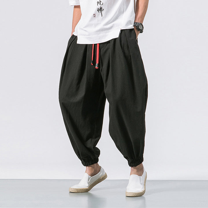 Herren nan lässige Leinen-Joggerhose mit Tunnelzug, strukturierter Oberfläche und elastischen Bündchen Echo Archiv