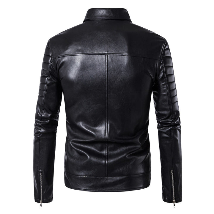Herren Motorrad-Lederjacke mit asymmetrischem Reißverschluss und sportlichen Steppdetails Echoarchiv
