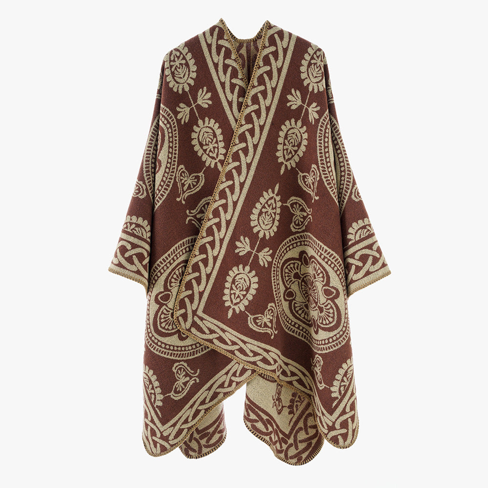 Damen Oversize-Cape mit ornamentalem Jacquard und asymmetrischem Zipfelsaum Echo Archiv