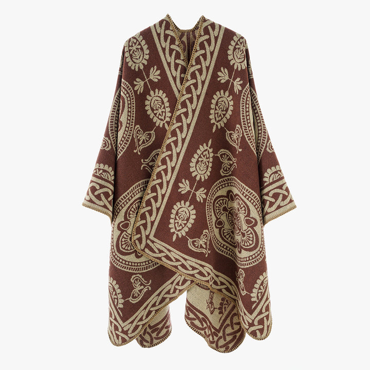 Damen Oversize-Cape mit ornamentalem Jacquard und asymmetrischem Zipfelsaum Echo Archiv
