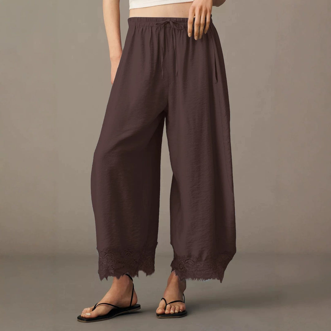 Damen Weite Palazzo-Hose mit elastischem Tunnelzugbund und Spitzenbesatz Echo Archiv