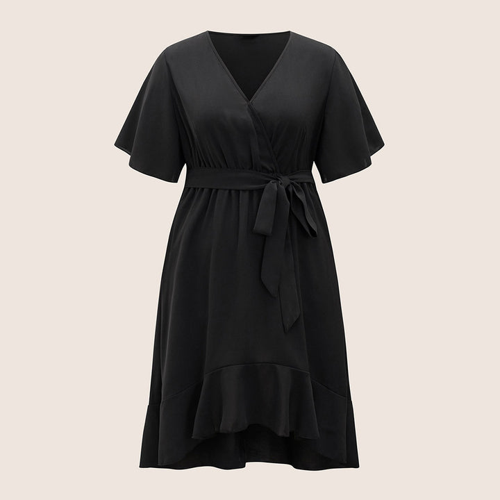 Damen Elegantes Wickelkleid mit asymmetrischem Saum und taillierendem Gürtel Echo Archiv