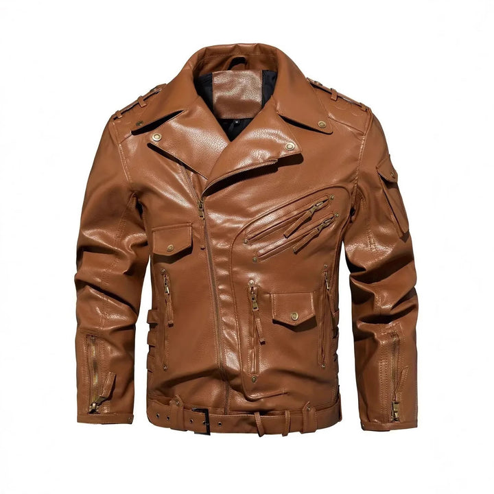 Herren stylische Bikerjacke mit mehreren Reißverschlusstaschen und Gürteldetail Echoarchiv