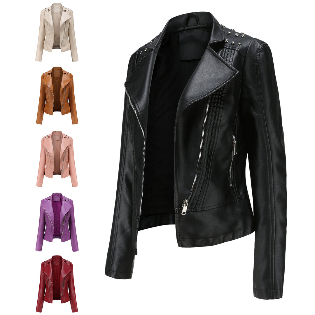 Damen nan taillierte Bikerjacke aus Kunstleder mit Nieten und asymmetrischem Reißverschluss Echo Archiv
