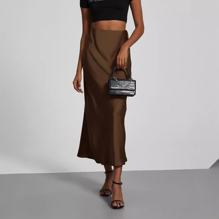 Damen Satin-Midirock mit hoher Taille und Bias-Cut Echoarchiv
