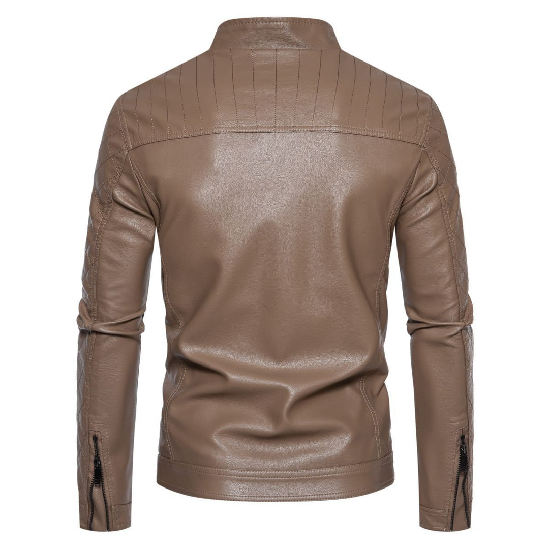 Herren nan taillierte Lederimitat-Bikerjacke mit Stehkragen und gesteppter Ärmeldetail Echo Archiv