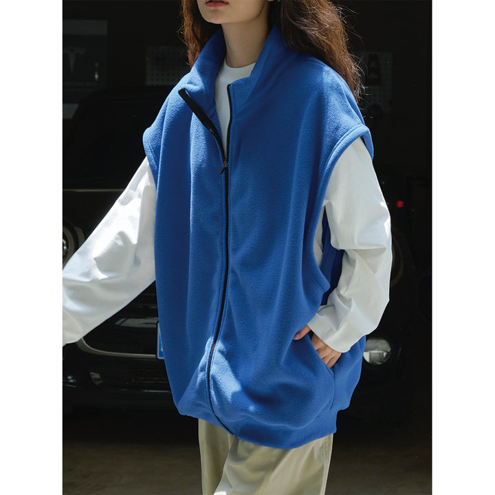 Damen Oversize-Fleece-Weste mit Reißverschluss und Stehkragen Echoarchiv