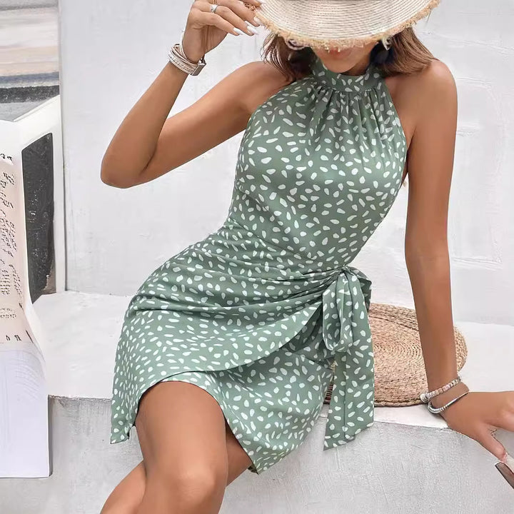 Damen Neckholder-Wickelkleid aus leichtem Satin mit Bindegürtel Echo Archiv