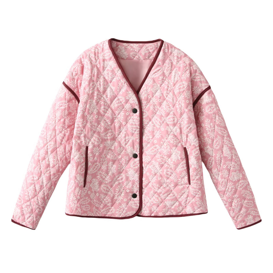 Damen Steppjacke mit Paisley‑Muster, V‑Ausschnitt und kontrastierender Paspelierung Echo Archiv