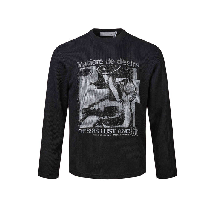 Unisex Geripptes Langarmshirt mit Rundhals und distressed Grafikprint Echoarchiv