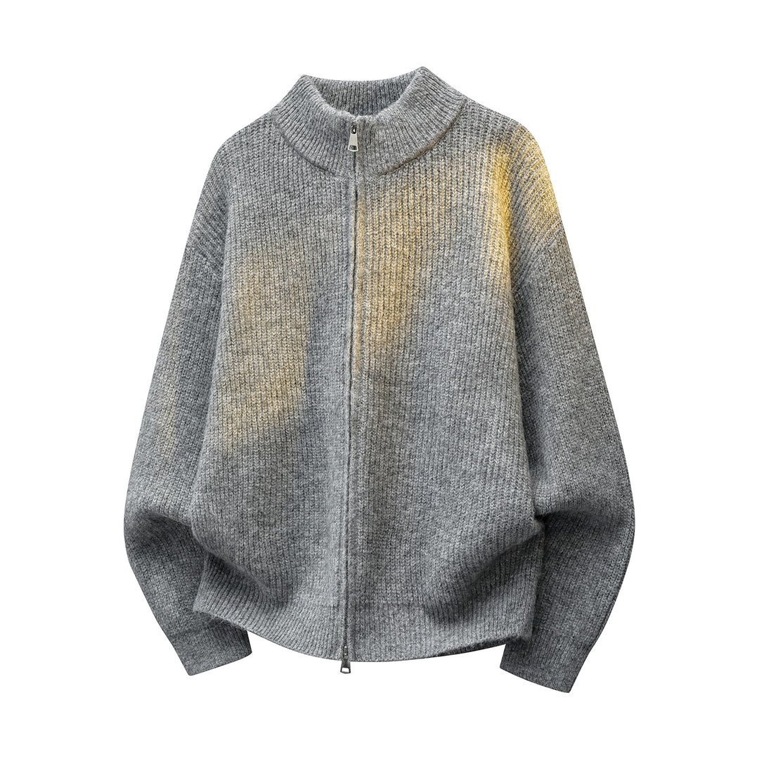 Unisex Oversize Strukturstrick-Halbzip-Cardigan mit Stehkragen & Zwei-Wege-Reißverschluss Echoarchiv