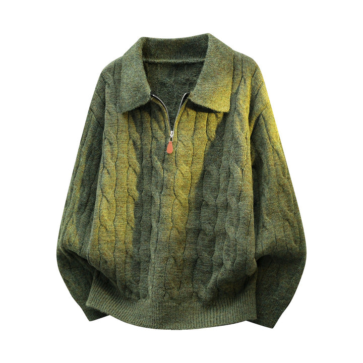 Unisex Oversize-Zopfmuster-Pullover mit Halbreißverschluss und Hemdkragen Echoarchiv