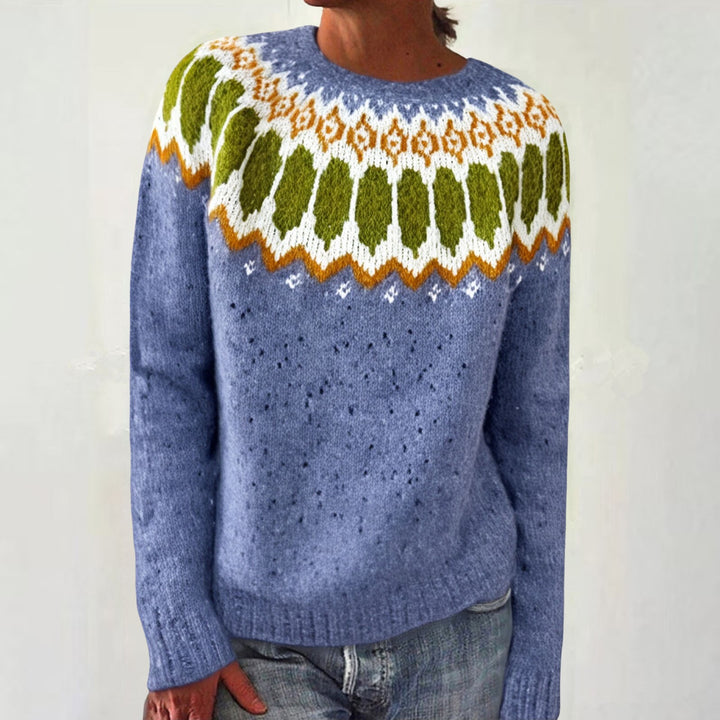 Damen nan Norwegerpullover aus Wollmix mit Rundhalsausschnitt und traditionellem Fair-Isle-Yoke Echo Archiv