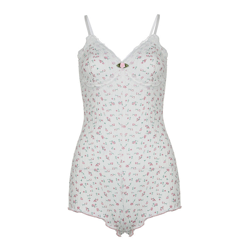 Damen Schlafbody mit zarter Spitzenverzierung und floralem Design Echo Archiv