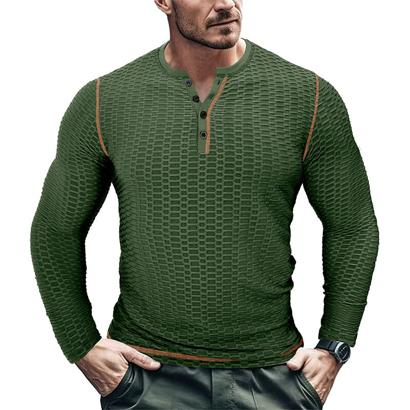 Herren Langarmshirt mit strukturiertem Design und modischem Henley-Ausschnitt Echoarchiv