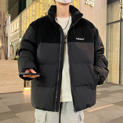 Herren Wattierte Steppjacke mit Cordbesatz, hohem Stehkragen & oversized Schnitt Echoarchiv