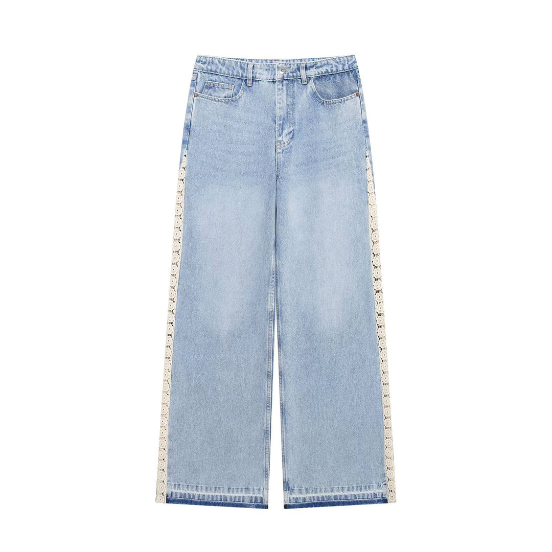 Damen Highwaist Cropped Wide‑Leg Jeans mit Häkelspitzen-Seitenstreifen Echo Archiv