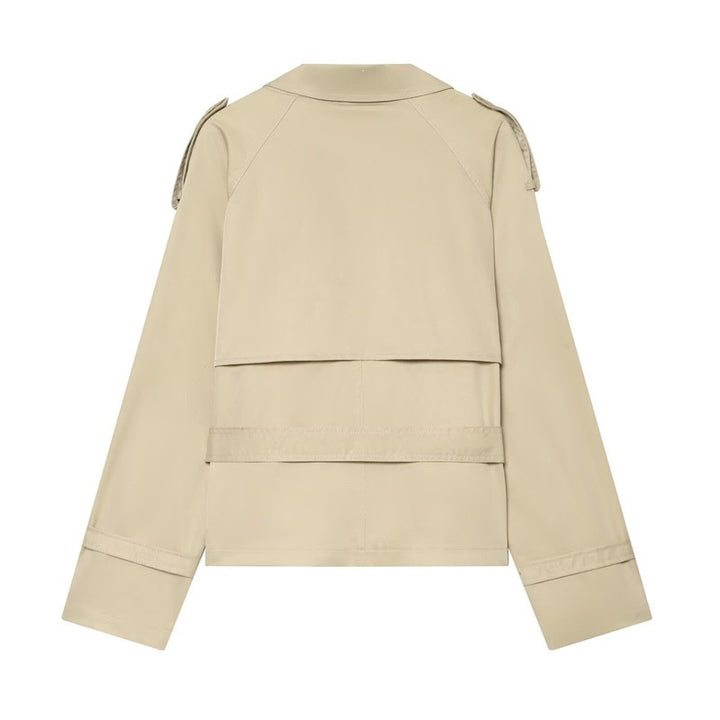 Damen Kurzer Boxy-Trench mit Doppelreiher, Taillengürtel und Schulterklappen Echo Archiv