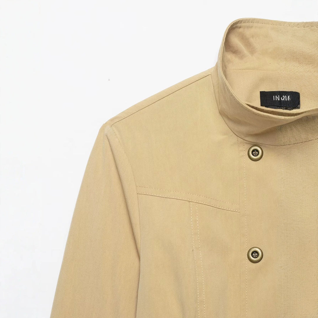 Damen Kurzer doppeltreihiger Utility-Blouson mit hohem Stehkragen und aufgesetzten Klappentaschen Echo Archiv