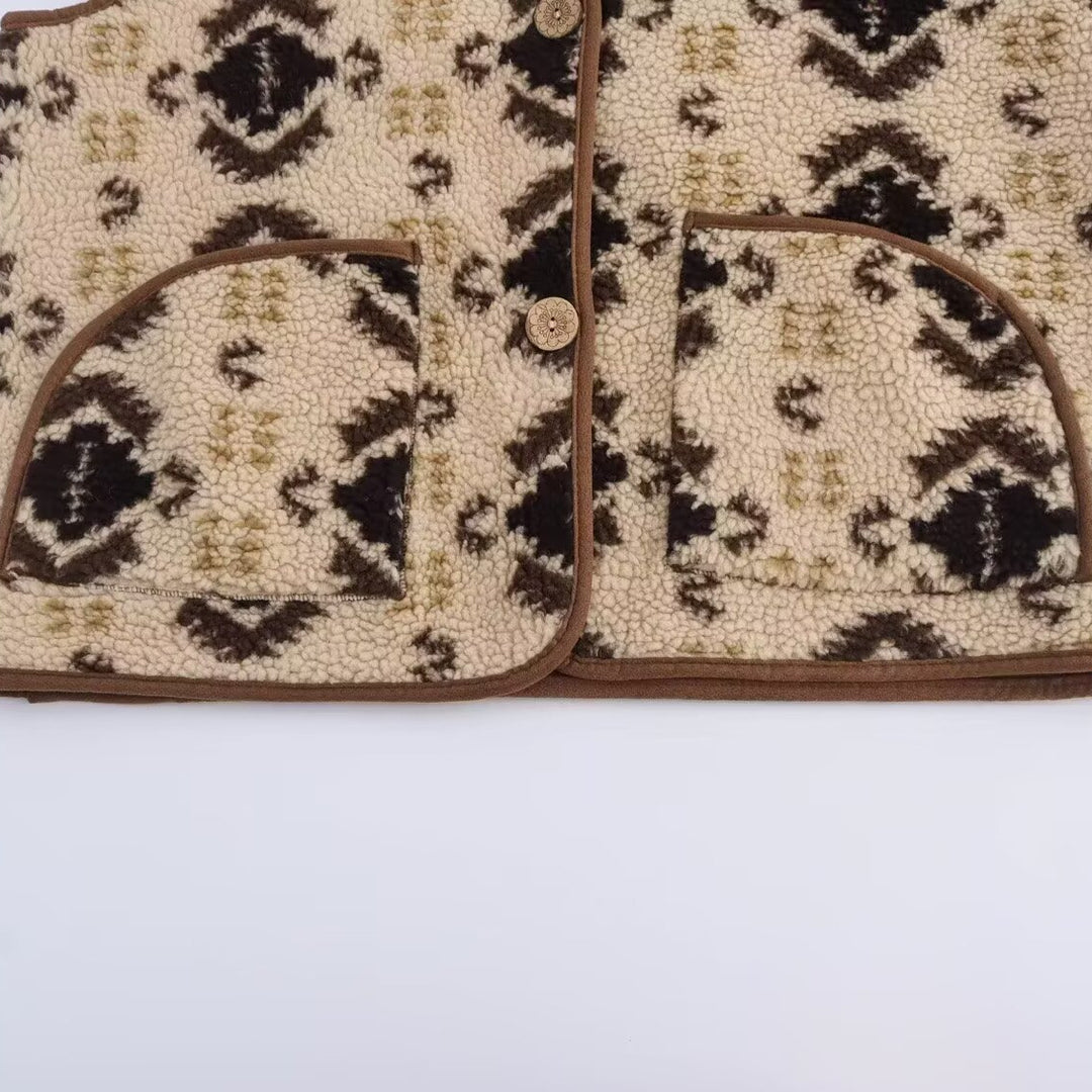Damen Gemusterte Teddyweste im Bouclé‑Look mit aufgesetzten Taschen Echoarchiv