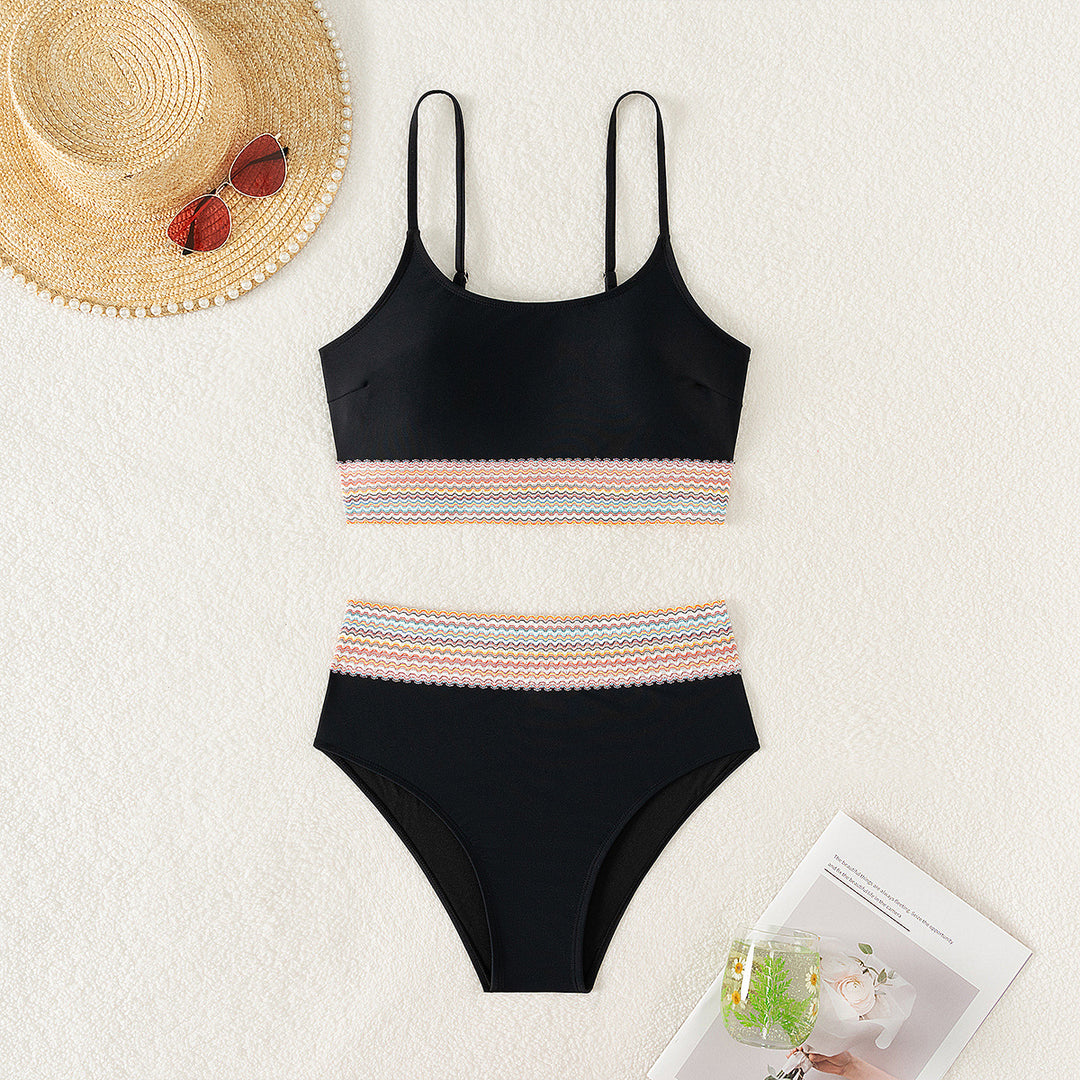 Damen Sportliches Bikini-Set mit hohem Bund und buntem Wellenmuster Echo Archiv