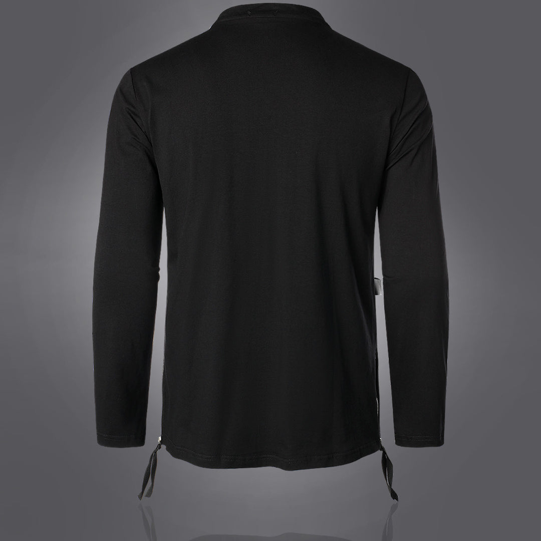 Herren modisches Langarmshirt mit asymmetrischem Design und praktischer Brusttasche Echoarchiv