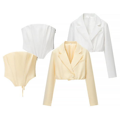 Damen zweiteiliges Corsage-Set mit cropped Blazer und konturierter Korsage – Valéne