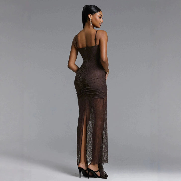 Damen Elegantes Spitzenmaxikleid mit raffinierter Drapierung Echo Archiv