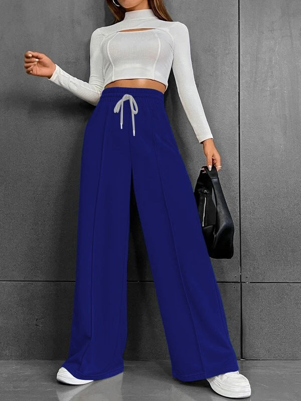 Damen weite High-Waist Palazzo-Jogginghose mit Kordelzug und Bügelfalte – Avélisse