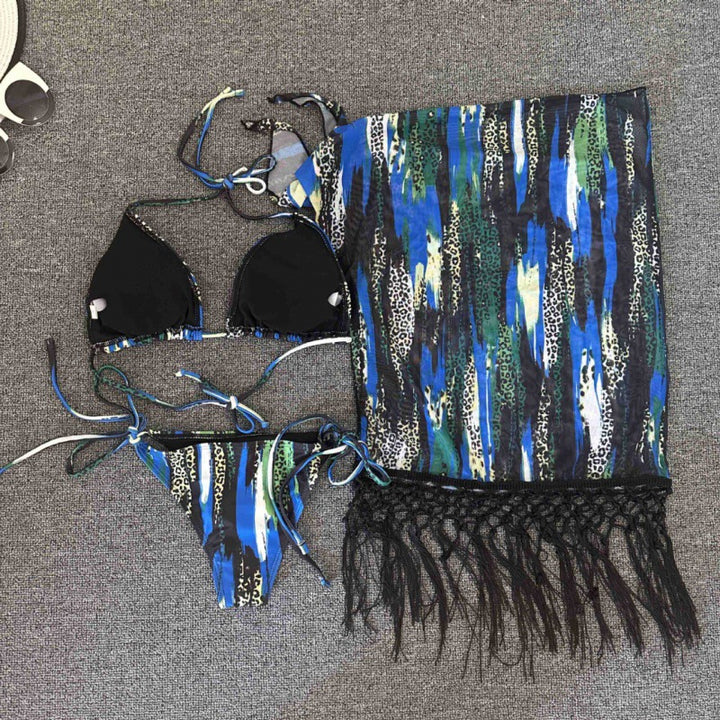 Damen Bikini-Set mit trendigem Fransenüberrock und verstellbaren Trägern Echo Archiv