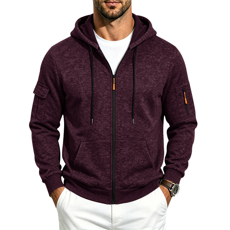 Herren Melierte Zip‑Hoodie‑Jacke mit Utility‑Ärmeltasche und Känguru‑Taschen Echoarchiv