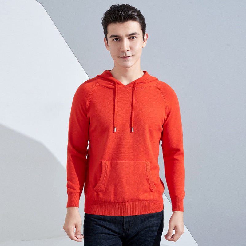 Herren Leichter Kapuzen-Feinstrickpullover mit Kängurutasche und Raglanärmeln Echoarchiv