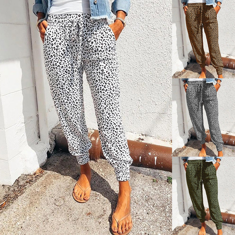 Damen nan lässige Leoparden-Print Jogginghose mit Tunnelzug, Eingrifftaschen und elastischen Bündchen Echo Archiv