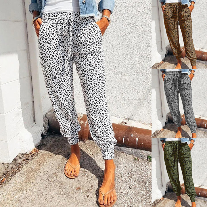 Damen nan lässige Leoparden-Print Jogginghose mit Tunnelzug, Eingrifftaschen und elastischen Bündchen Echo Archiv