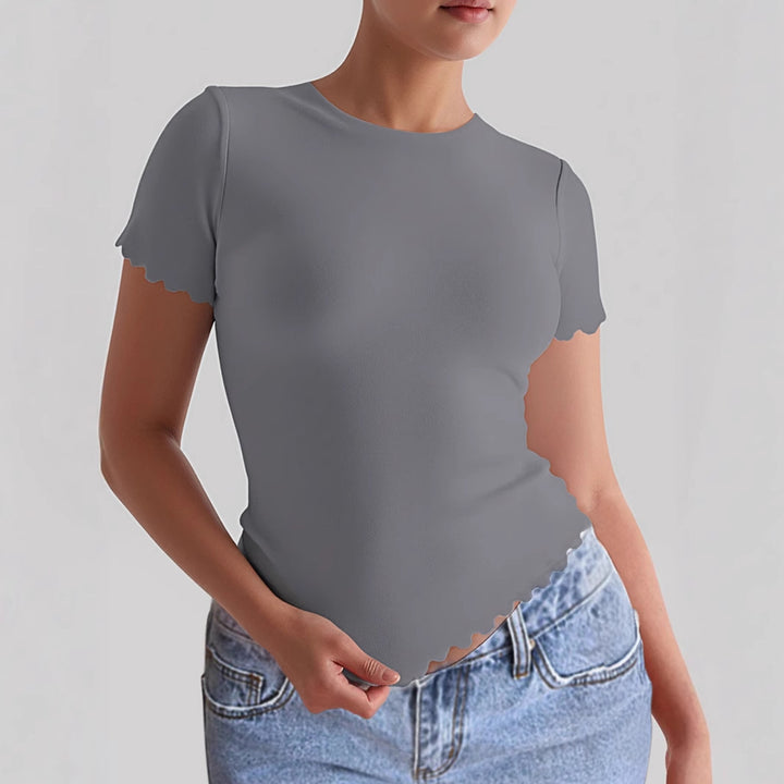 Damen Kurzarm-T-Shirt mit geschwungenen Säumen und figurbetonter Passform Echo Archiv