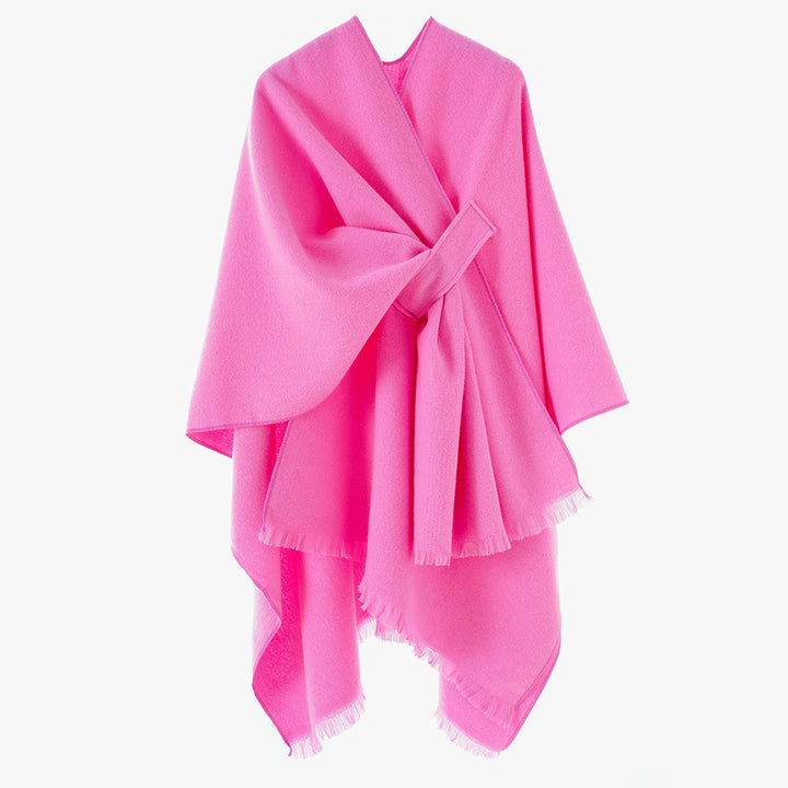 Damen Strickponcho mit geometrischem Blockmuster und Fransen Echo Archiv
