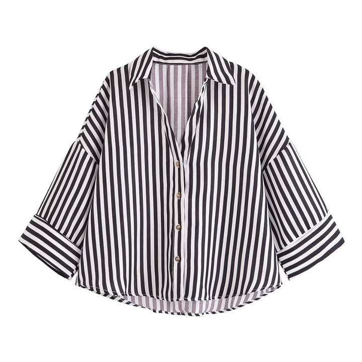 Damen nan lockere oversized Hemdbluse mit weitem Kragen und Dreiviertelärmeln Echo Archiv