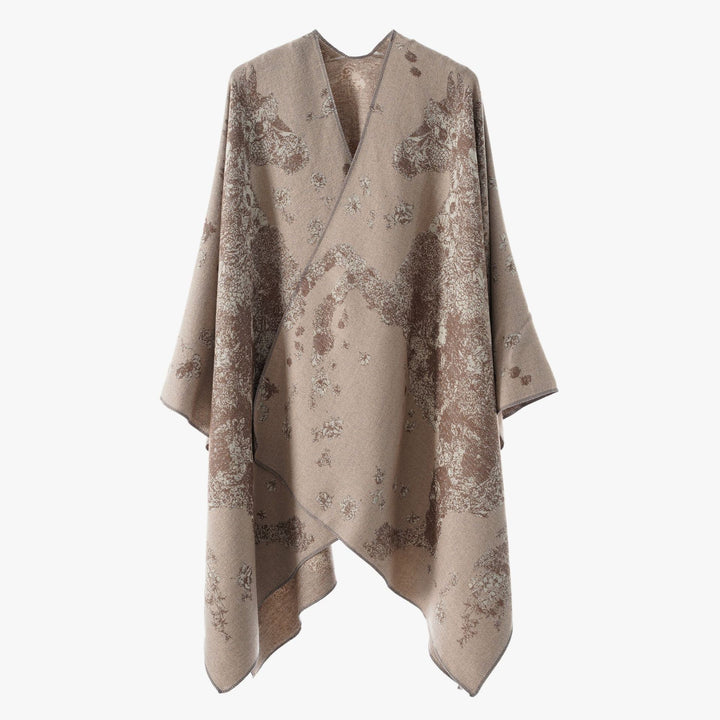 Damen Oversize-Wickelponcho im Kimono-Fall mit feinem Jacquardgewebe Echo Archiv