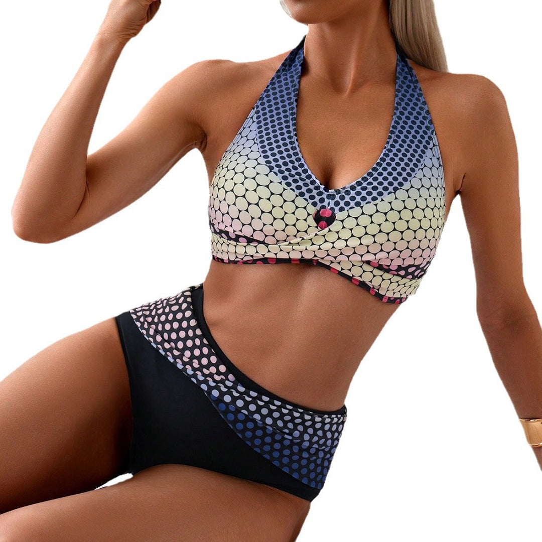 Damen Hochgeschnittenes Bikini-Set mit stilvollem Punktmuster Echo Archiv