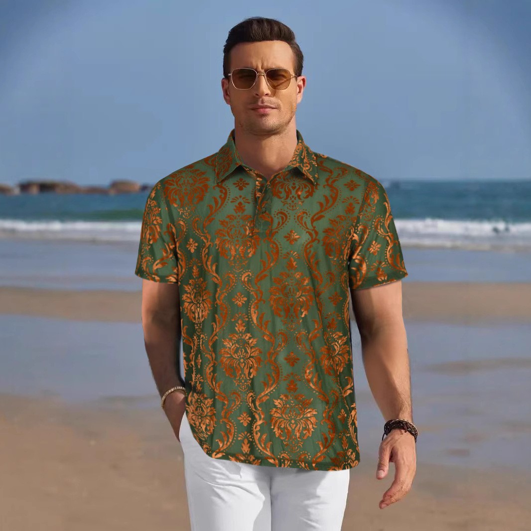 Herren Polohemd mit elegantem Damastmuster Echoarchiv