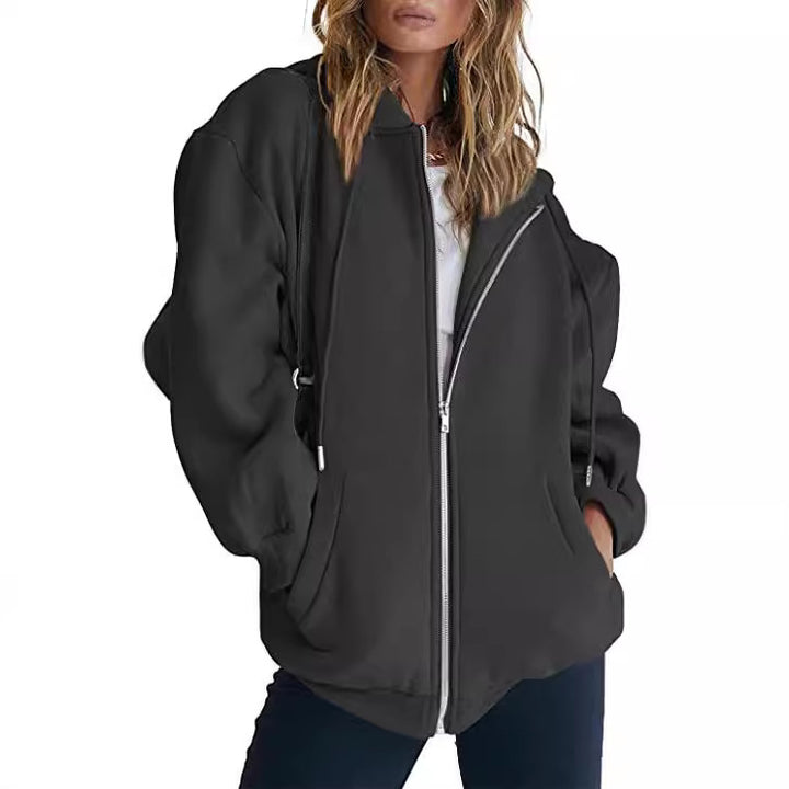 Damen oversized Zip-Hoodie mit verlängertem Rückensaum, verdecktem Reißverschluss und Kängurutaschen – Auréline