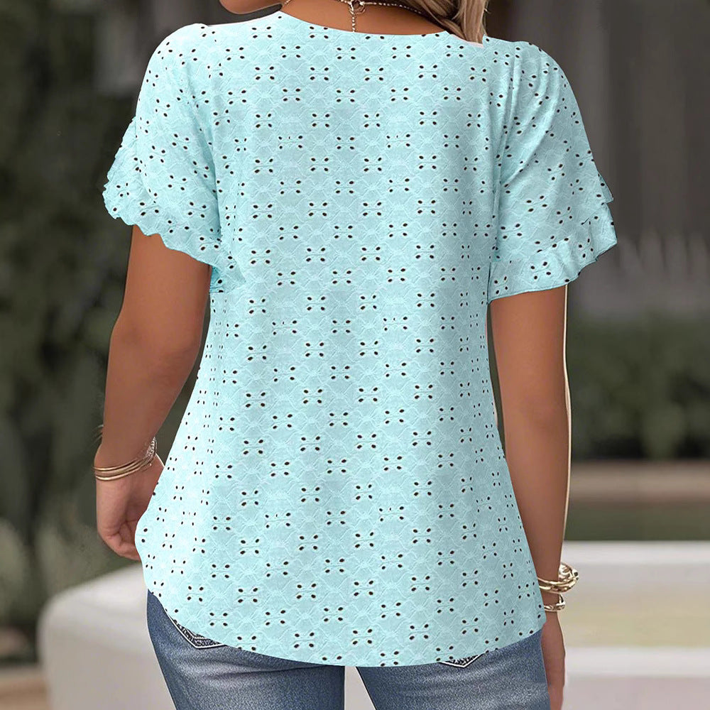 Damen nan Broderie-Anglaise-Bluse mit doppeltem Volantärmel und legerer Hüftlänge Echo Archiv
