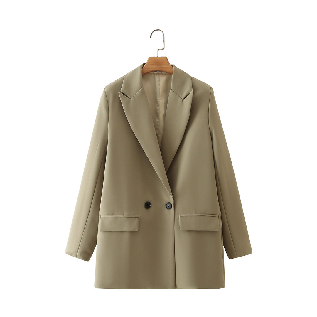 Damen taillierter Longblazer im Oversize-Look mit Reverskragen und Pattentaschen – Valéne