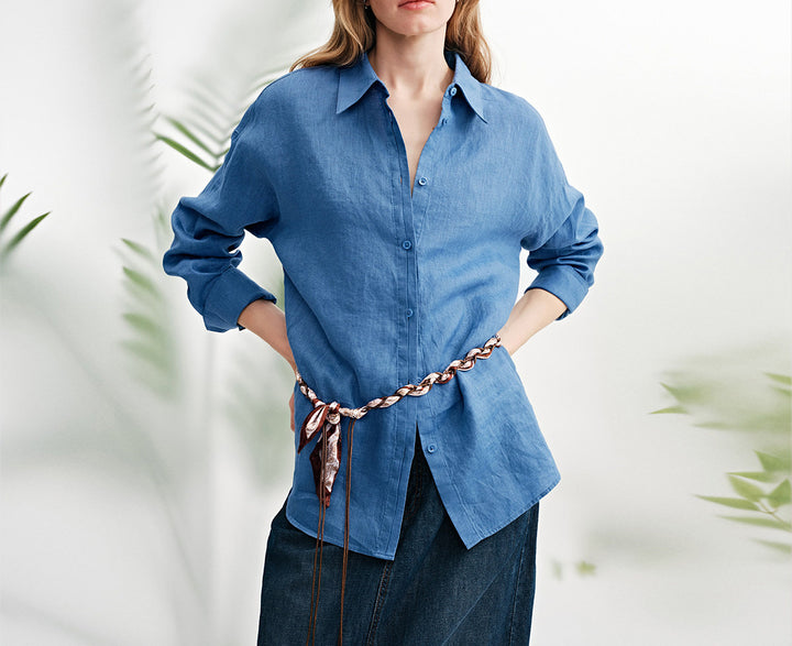 Damen Modische Leinenbluse mit langen Ärmeln Echoarchiv